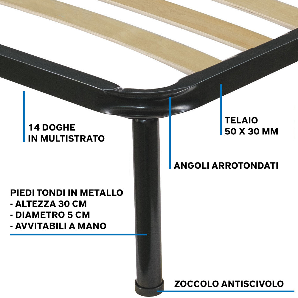 Rete ortopedica 160X190 14 doghe in betulla ZEN con 4 piedi |100% MADE IN ITALY| struttura in acciaio anti cigolio, angoli anti infortunistici, altezza 35 cm
