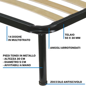 Rete ortopedica 160X190 14 doghe in betulla ZEN con 4 piedi |100% MADE IN ITALY| struttura in acciaio anti cigolio, angoli anti infortunistici, altezza 35 cm