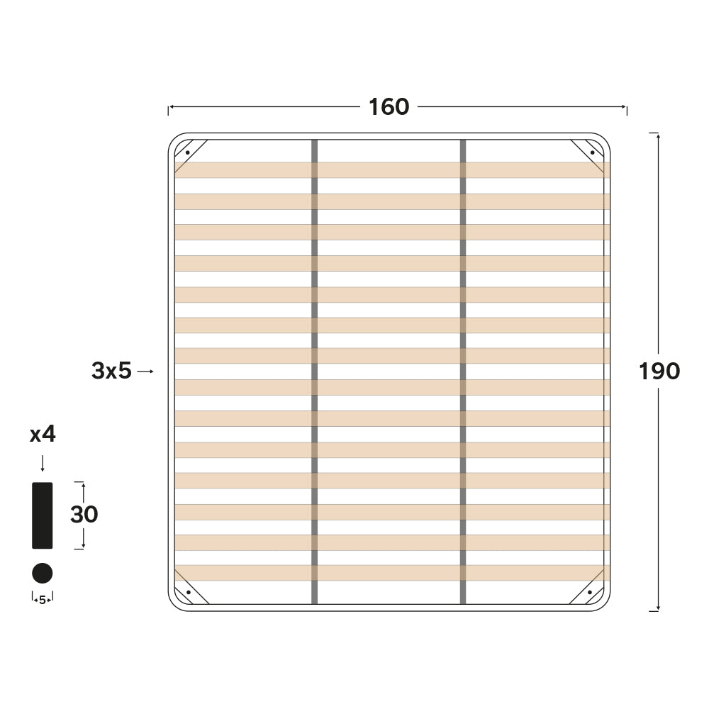 Rete ortopedica 160X190 14 doghe in betulla ZEN con 4 piedi |100% MADE IN ITALY| struttura in acciaio anti cigolio, angoli anti infortunistici, altezza 35 cm