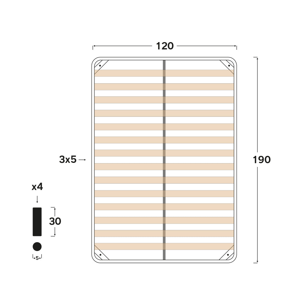 Rete ortopedica 120X190 14 doghe in betulla ZEN con 4 piedi |100% MADE IN ITALY| struttura in acciaio anti cigolio, angoli anti infortunistici, altezza 35 cm