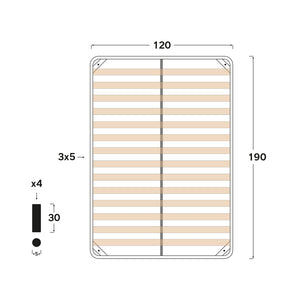 Rete ortopedica 120X190 14 doghe in betulla ZEN con 4 piedi |100% MADE IN ITALY| struttura in acciaio anti cigolio, angoli anti infortunistici, altezza 35 cm