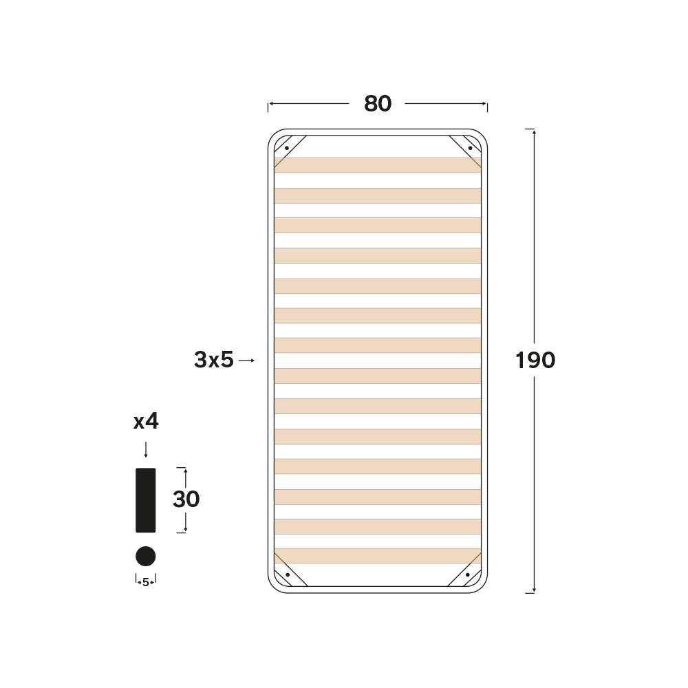 Rete ortopedica 80X190 14 doghe in betulla ZEN con 4 piedi |100% MADE IN ITALY| struttura in acciaio anti cigolio, angoli anti infortunistici, altezza 35 cm