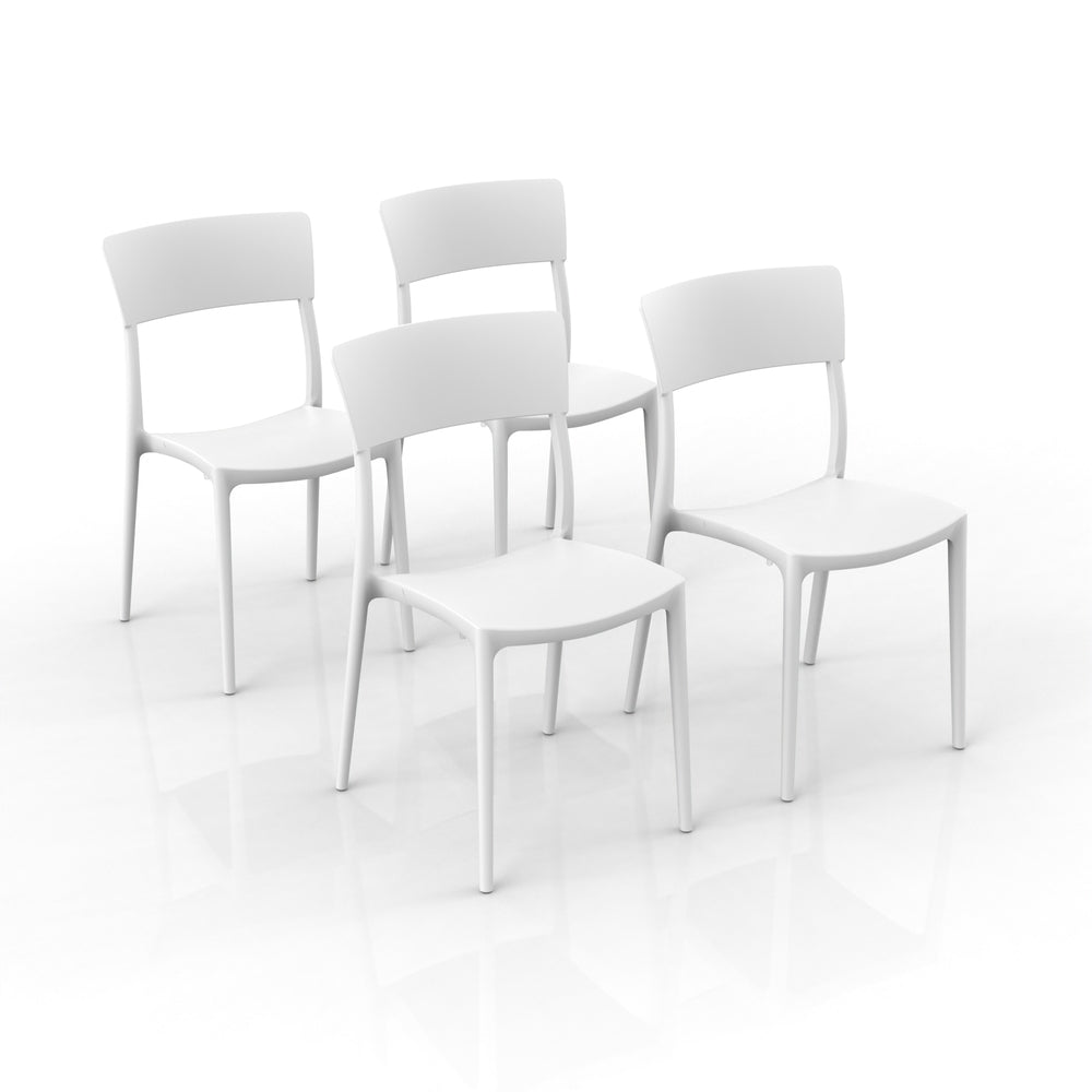 Set 4 sedie in polipropilene 100 %Made in Italy ZEN, impilabile, resistente ai raggi UV, design moderno, ideale per sala da pranzo, cucina, sala d’attesa, bar, ristoranti o da esterno colore Bianco