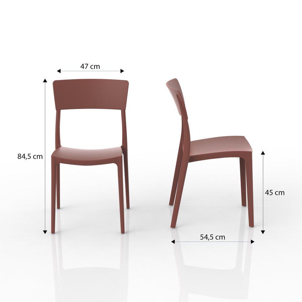 Set 2 sedie in polipropilene 100 %Made in Italy ZEN, impilabile, resistente ai raggi UV, design moderno, ideale per sala da pranzo, cucina, sala d’attesa, bar, ristoranti o da esterno colore Mattone