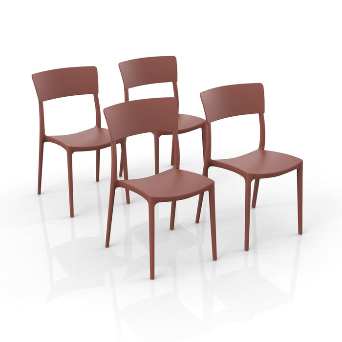 Set 4 sedie in polipropilene 100 %Made in Italy ZEN, impilabile, resistente ai raggi UV, design moderno, ideale per sala da pranzo, cucina, sala d’attesa, bar, ristoranti o da esterno colore Mattone