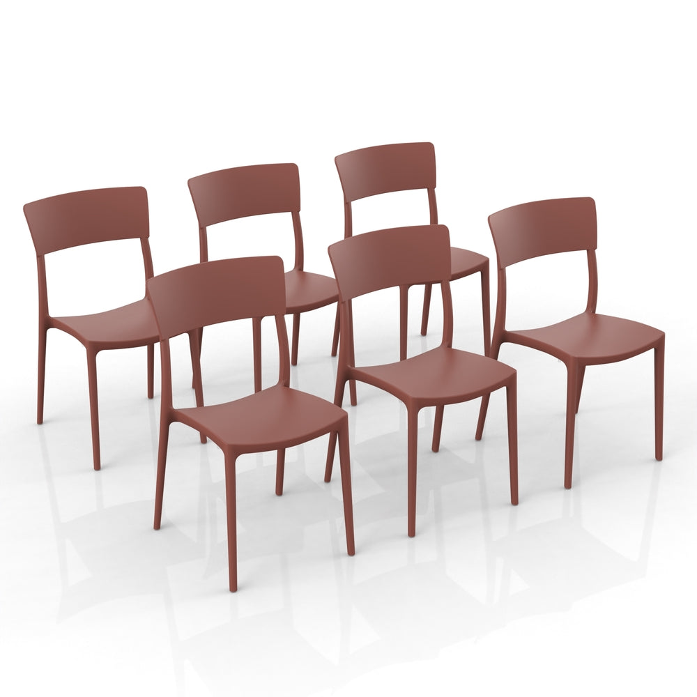 Set 6 sedie in polipropilene 100 %Made in Italy ZEN, impilabile, resistente ai raggi UV, design moderno, ideale per sala da pranzo, cucina, sala d’attesa, bar, ristoranti o da esterno colore Mattone
