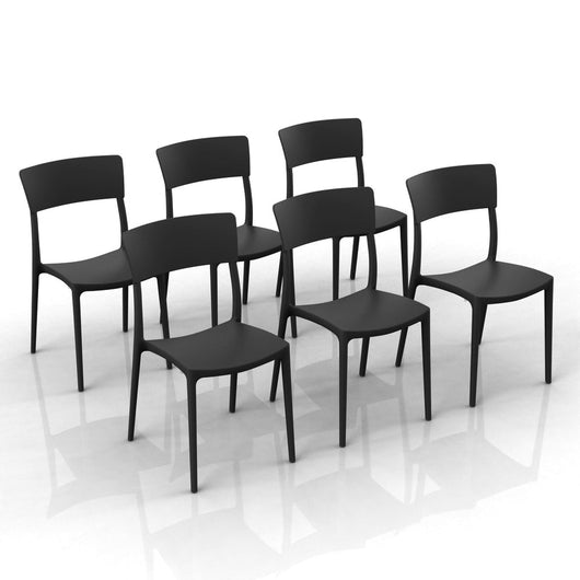 Set 6 Sedie in polipropilene Made in Italy ZEN, impilabile, resistente ai raggi UV, design moderno, ideale per sala da pranzo, cucina, sala d’attesa, bar, ristoranti o da esterno, colore Antracite