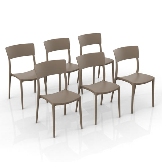 Set 6 Sedie in polipropilene Made in Italy ZEN, impilabile, resistente ai raggi UV, design moderno, ideale per sala da pranzo, cucina, sala d’attesa, bar, ristoranti o da esterno, colore Tortora