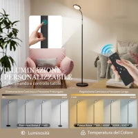 Lampada da Terra LED con Telecomando, Testa Girevole, Regolazione Luminosità e Temperatura, Nero