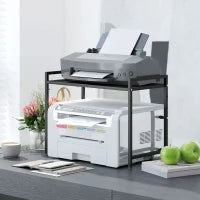 Porta Microonde Estensibile a 2 Livelli con 3 Ganci, in Metallo, 39.5-64x32x47.5 cm, Nero