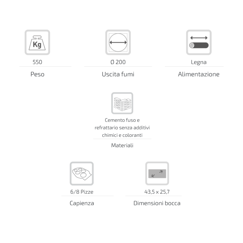 Forno legna tradizionale cottura diretta per 6/8 pizze gusto 110 super capienza