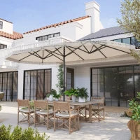 Ombrellone Doppio a 12 Stecche con Manovella, in Poliestere e Acciaio, 450x265x260 cm, Bianco Crema