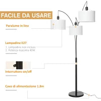 Lampada da Terra 3 Luci e Braccia Flessibili Base in Marmo Altezza 205cm