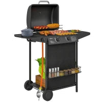 Barbecue a Gas con 3 Bruciatori Indipendenti e Coperchio con Termometro, 108x54x97 cm, Nero