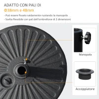Base per Ombrellone da Giardino con Palo Centrale Φ3.8cm e 4.8cm, HDPE Nero