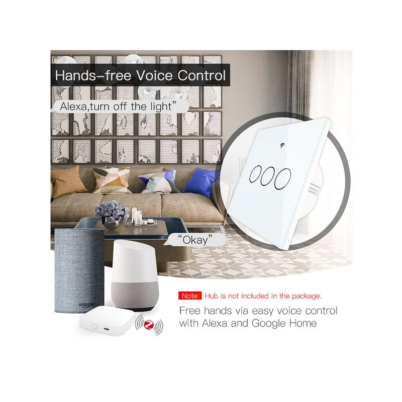 ZigBee Interruttore Smart Da Parete Con 3 Tasti Touch Con Pannello in Cristallo App Tuya Colore Bianco Scatola 503
