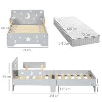 Letto per Bambini 3-6 Anni con Motivi a Stelle e Luna in Pannelli di MDF e Truciolato, 143x76x49 cm