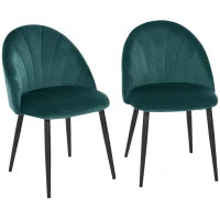 Set di 2 Sedie Sala da Pranzo, Sedie Cucina Moderne con Schienale a Conchiglia e Gambe in Metallo, Sedia in Velluto con Imbottita per Cucina, Camera da Letto, Ufficio e Soggiorno, Verde