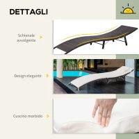 Sdraio Lettino da Giardino Ergonomica con Cuscino Rimovibile Pieghevole Rattan 196x61x53cm Bianco