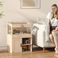 Gabbia per Criceto con Spazio di Archiviazione Pannelli in Acrilico Visibili Ripiano Regolabile 60x40x82,5 cm Naturale