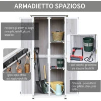 Casetta Porta Attrezzi in Legno di Abete a 3 Livelli con Tetto in Bitume, 77x58x175 cm, Grigio