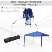 Gazebo Struttura in Acciaio Pieghevole Rivestimento Tessuto Oxford Blu 3x3m