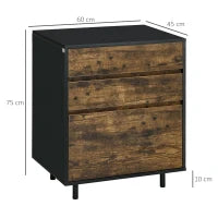 Cassettiera con 3 Cassetti in Truciolato dallo Stile rustico, 60x45x75cm, Marrone e nero