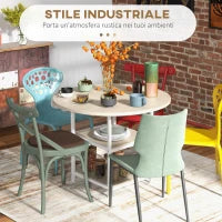 Tavolo da Pranzo per 4-6 Persone con 2 Ripiani Integrati, in Acciaio e MDF, Ø100x76 cm, Bianco e Rovere