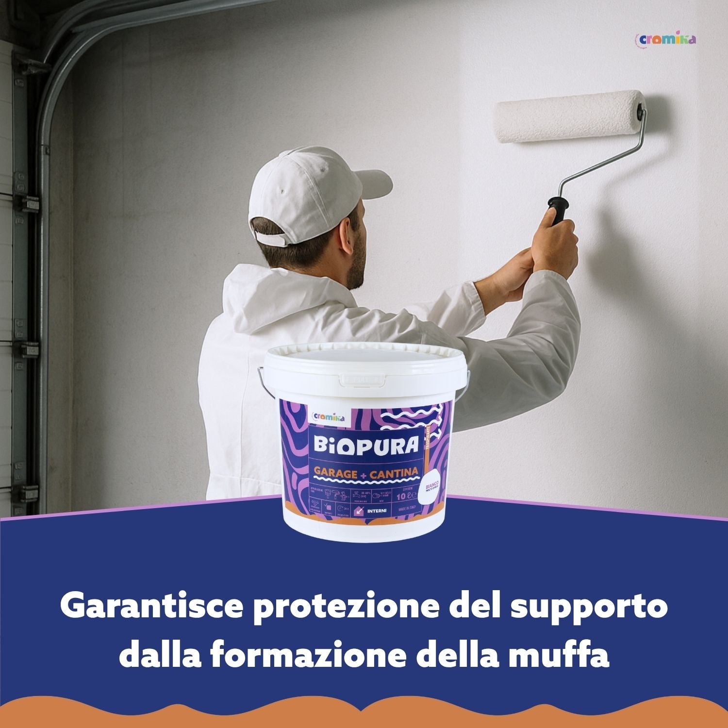 Pittura murale traspirante interni garage cantina linea biopura cromika *** formato 10 lt, confezione 1