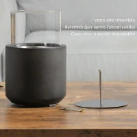 Camino a Bioetanolo da Tavolo con Serbatoio da 0.4L, 12x12x19cm, Grigio Scuro