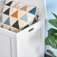 Panca Contenitore Multiuso in Legno MDF, 2 Maniglie e Apertura con Blocco di Sicurezza, 81x40x46cm, Bianco