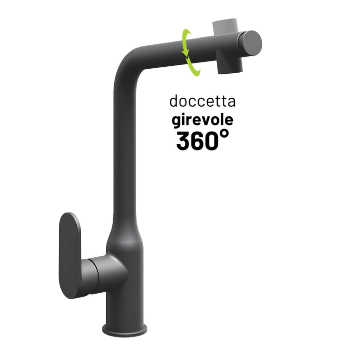 Miscelatore lavello cucina damasco con doccetta estraibile canna orientabile *** finitura- nero opaco, confezione 1