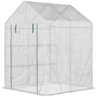 Serra da Giardino per Esterni in Acciaio e PE con 2 Scaffali e Porta Avvolgibile, 143x143x195 cm, Bianco