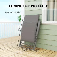 Sedia da Campeggio Pieghevole e Regolabile su 5 Livelli con Tasche Laterali, 66x58x105 cm, Grigio Chiaro