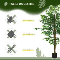 Pianta Artificiale di Ficus Alta 150cm per Interno ed Esterno con Vaso Incluso