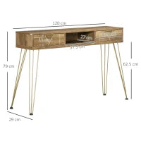 Tavolo Consolle in Truciolato e Acciaio per Ingresso e Soggiorno con Ripiano Aperto e 2 Cassetti, 120x29x79 cm