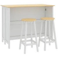 Isola Cucina con 2 Sgabelli, Piano Lavoro Ribaltabile, 2 Armadietti con 4 Porte, Design Moderno, Bianco
