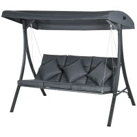 Dondolo da Giardino 3 Posti, Inclinazione del Tetto Regolabile, Materasso Incluso, Acciaio e Poliestere, Grigio Scuro