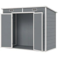 Casetta da Giardino in Resina con Pavimento, 2 Porte con Blocco, Finestra, 2.4 x 1.3 m, Grigio
