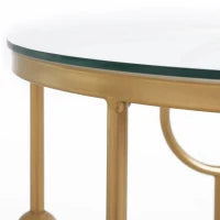 Set 2 Pezzi Tavolini da Caffè Design Elegante con Motivi a Cerchio, Metallo e Vetro Temperato Φ41x57cm & Φ36x51cm, Oro