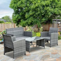 Set Mobili 4 Pezzi Divanetto 2 Poltrone Tavolino da Giardino Metallo, Rattan 108.5 x 61.5 x76.5 cm