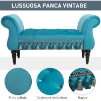 Panca Fondo Letto Imbottita in Gommapiuma, Legno e Poliestere, 117x40x58 cm, Blu