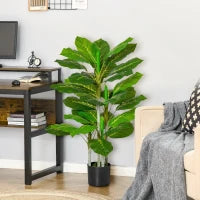 Pianta Verde Artificiale da 95 cm e 33 Foglie con Vaso Nero Ø15x13 cm, in PEVA, PE e Cemento