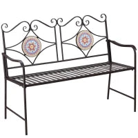 Panchina da Giardino in Stile Vintage, 2 Posti, Resistente alle Intemperie, con Mosaico, 121 cm x 52 cm x 93 cm, Multicolore