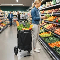 Carrello della spesa pieghevole da 40 L su ruote con manico telescopico, 45,5x35,5x97cm, Nero