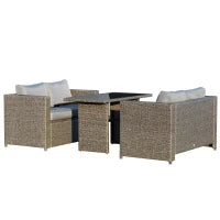 Set 3 Pezzi Mobili da Giardino con 2 Divani con Cuscini e 1 Tavolo in Rattan PE, Salotto da Esterno Grigio-Nero