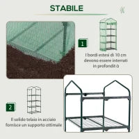 Serra per Piante Verticale con Scaffale a 4 Ripiani in Acciaio e PE Verde Scuro, 70x50x160cm