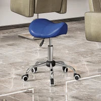 Sgabello a rotelle, sedia da lavoro con altezza regolabile 49-61 cm e sella ergonomica, 52x53x49-61cm, blu