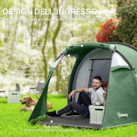 Tenda da Campeggio 2-4 Posti con Telo Impermeabile e Porte con Cerniera, 426x206x15 cm, Verde Scuro