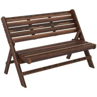 Panca da Giardino per 2 Persone, Design Rustico, Pieghevole, Legno Naturale, 122 x 63 x 83 cm, Superficie carbonizzata